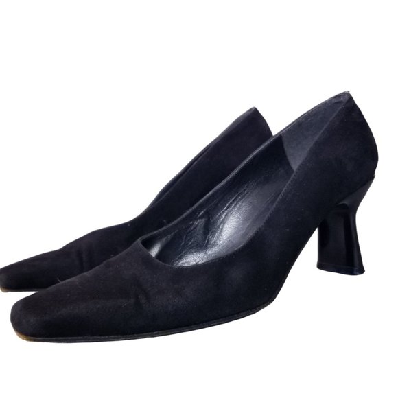 Vintage Square toe Stuart Weitzman black suede high heels size 7.5 - Picture 3 of 8